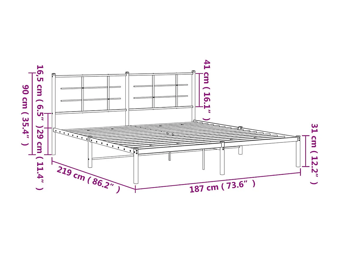 Cadre de lit métal sans matelas avec tête de lit noir 183x213cm