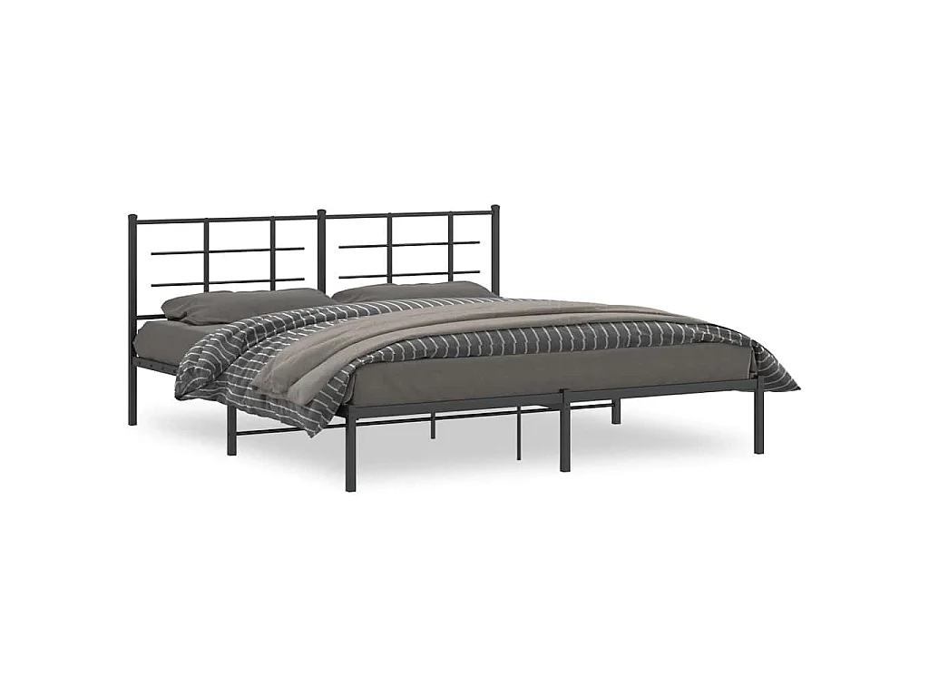 Cadre de lit métal sans matelas avec tête de lit noir 183x213cm