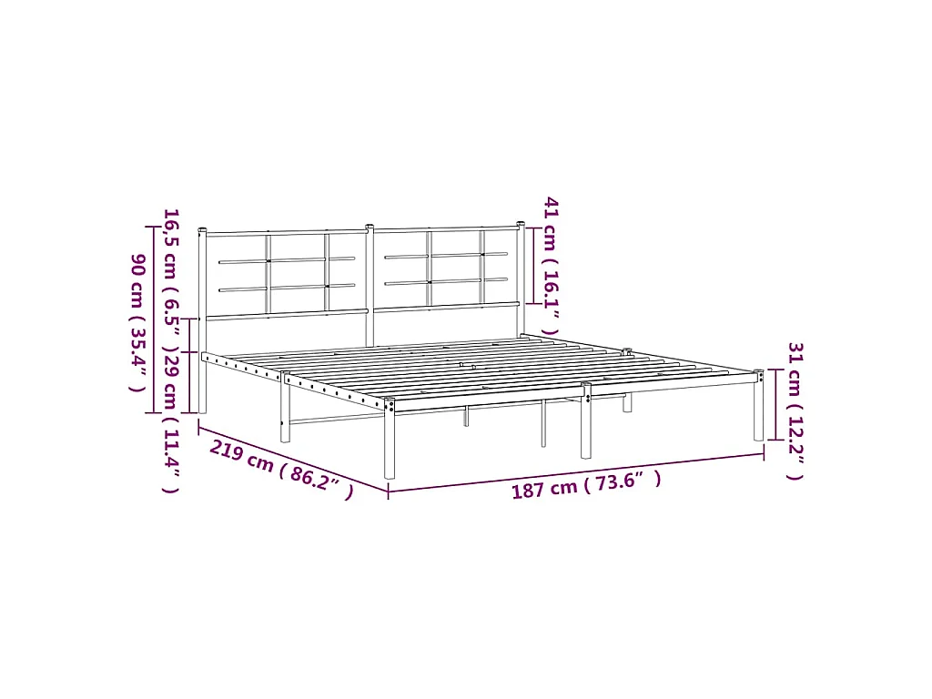 Cadre de lit métal sans matelas avec tête de lit noir 183x213cm