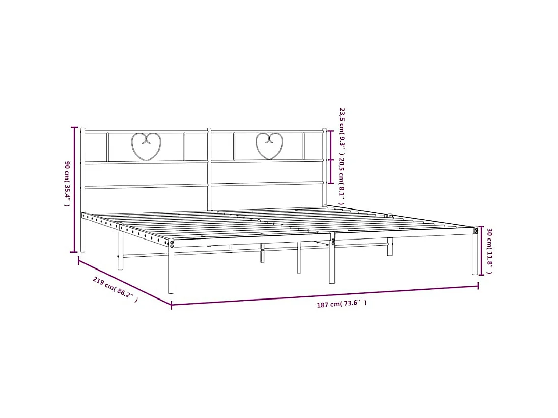 Cadre de lit métal sans matelas et tête de lit blanc 183x213 cm