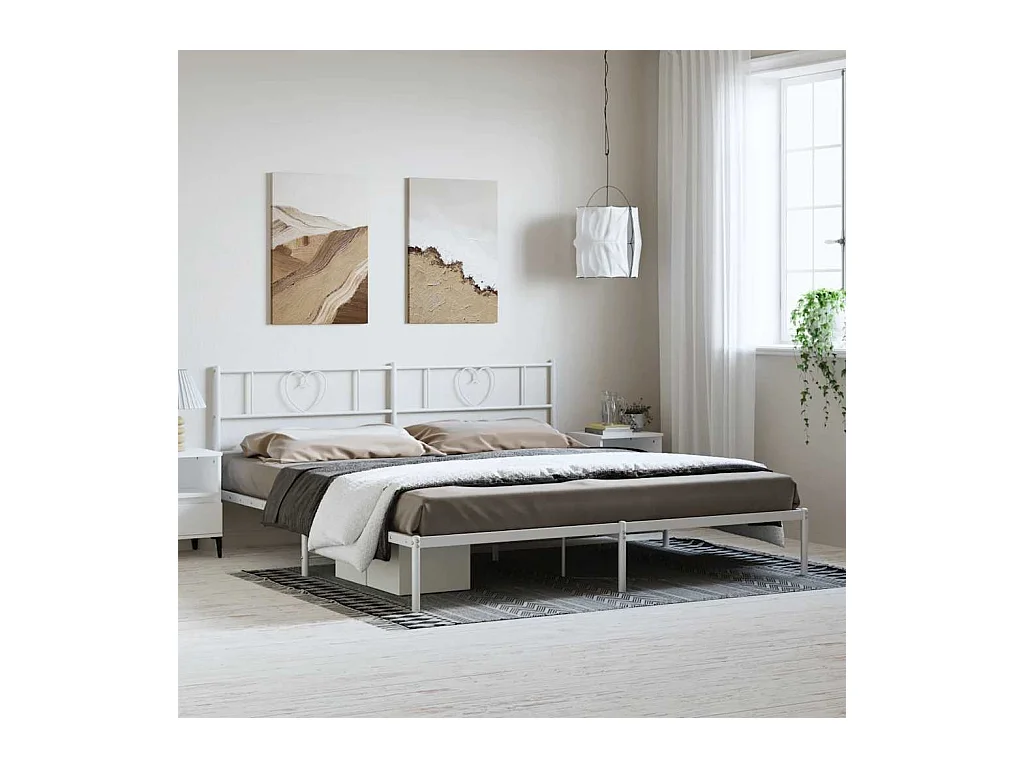 Cadre de lit métal sans matelas et tête de lit blanc 183x213 cm