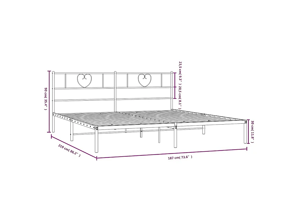 Cadre de lit métal sans matelas et tête de lit blanc 183x213 cm