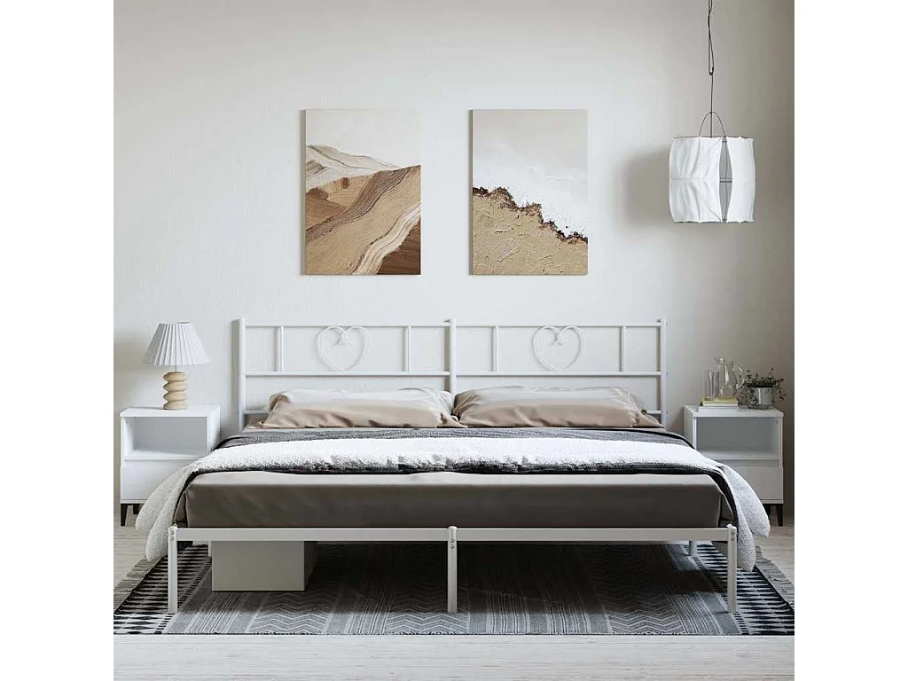 Cadre de lit métal sans matelas et tête de lit blanc 183x213 cm