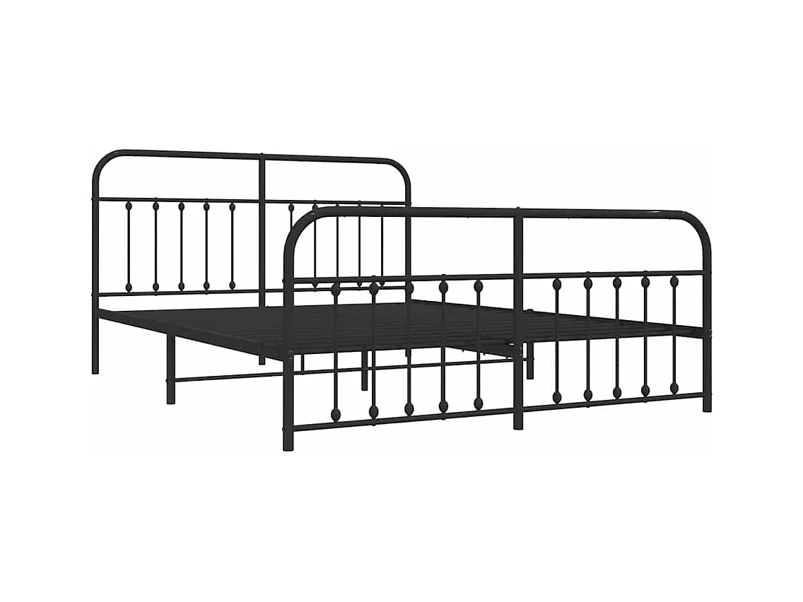 Cadre de lit métal sans matelas avec pied de lit noir 183x213cm