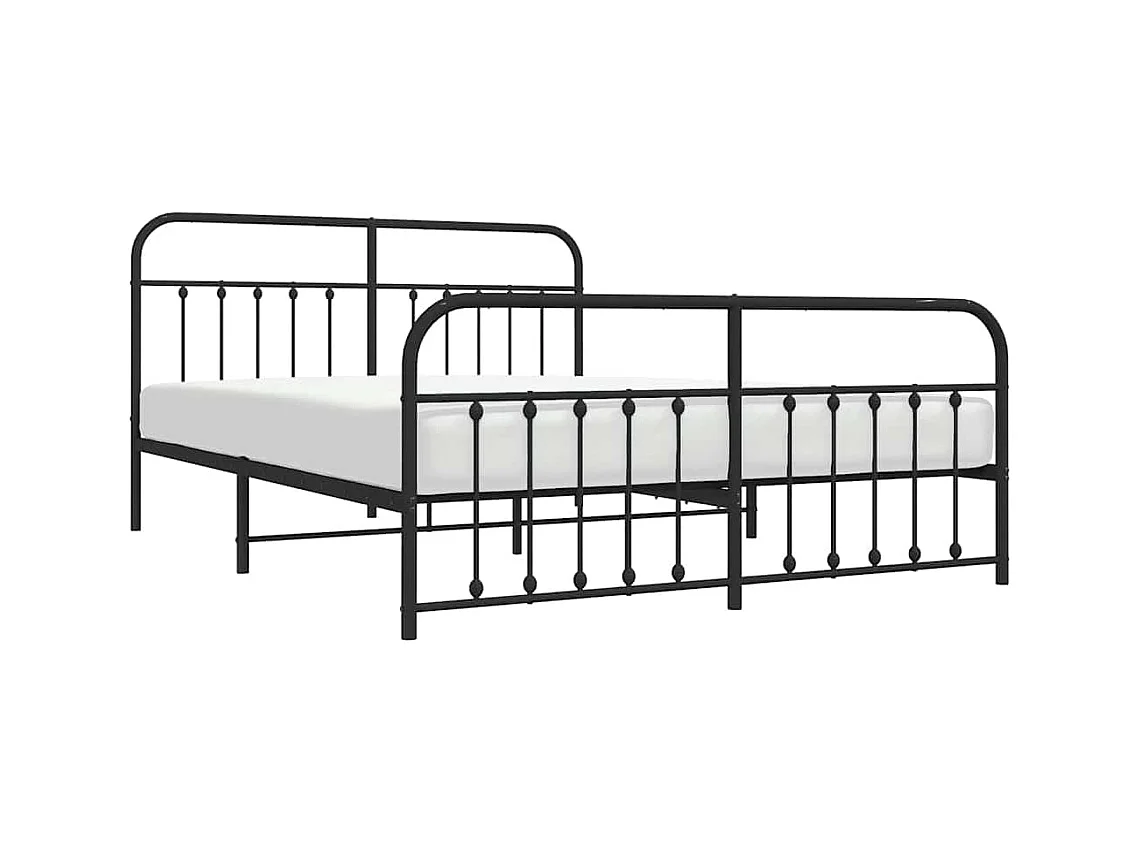 Cadre de lit métal sans matelas avec pied de lit noir 183x213cm