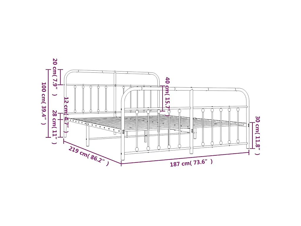 Bettgestell mit Kopf- und Fußteil Metall Schwarz 183x213 cm