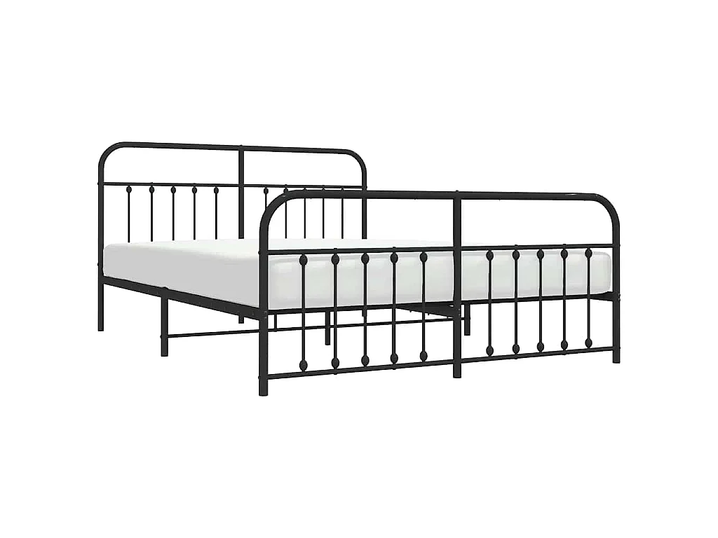 Cadre de lit métal sans matelas avec pied de lit noir 183x213cm
