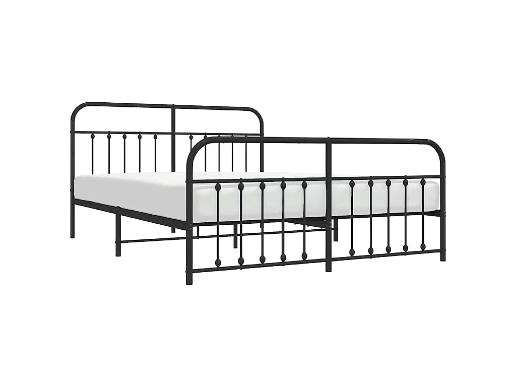 Cadre de lit métal sans matelas avec pied de lit noir 183x213cm