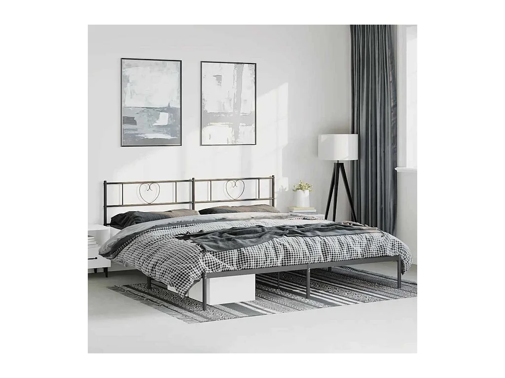Cadre de lit métal sans matelas avec tête de lit noir 183x213cm