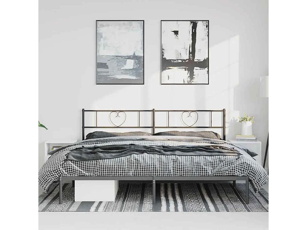 Cadre de lit métal sans matelas avec tête de lit noir 183x213cm