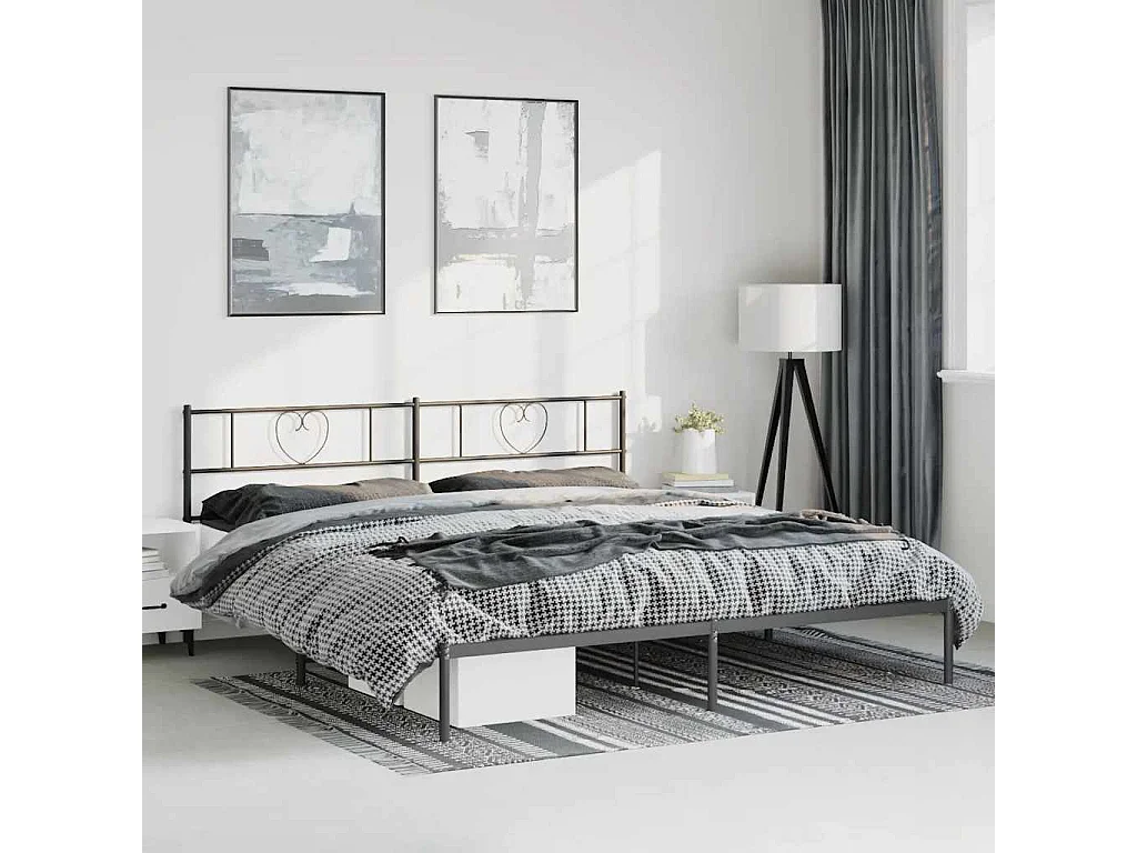 Estructura cama sin colchón con cabecero metal negro 183x213 cm