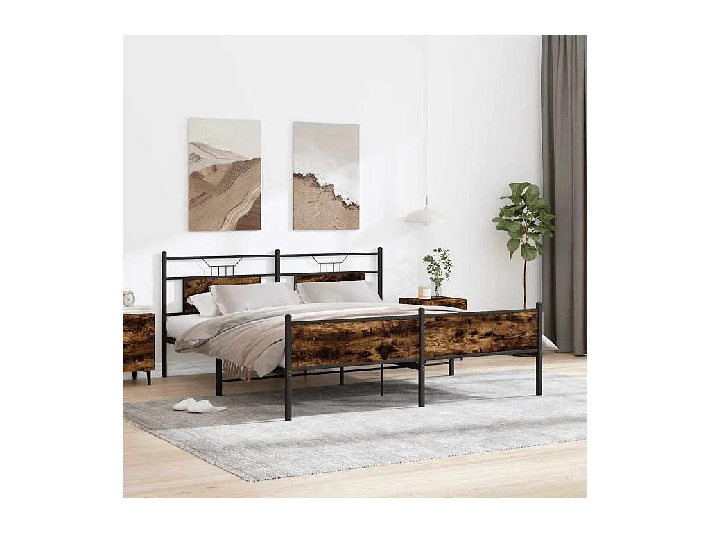 Cadre de lit en métal sans matelas chêne fumé 183x213 cm