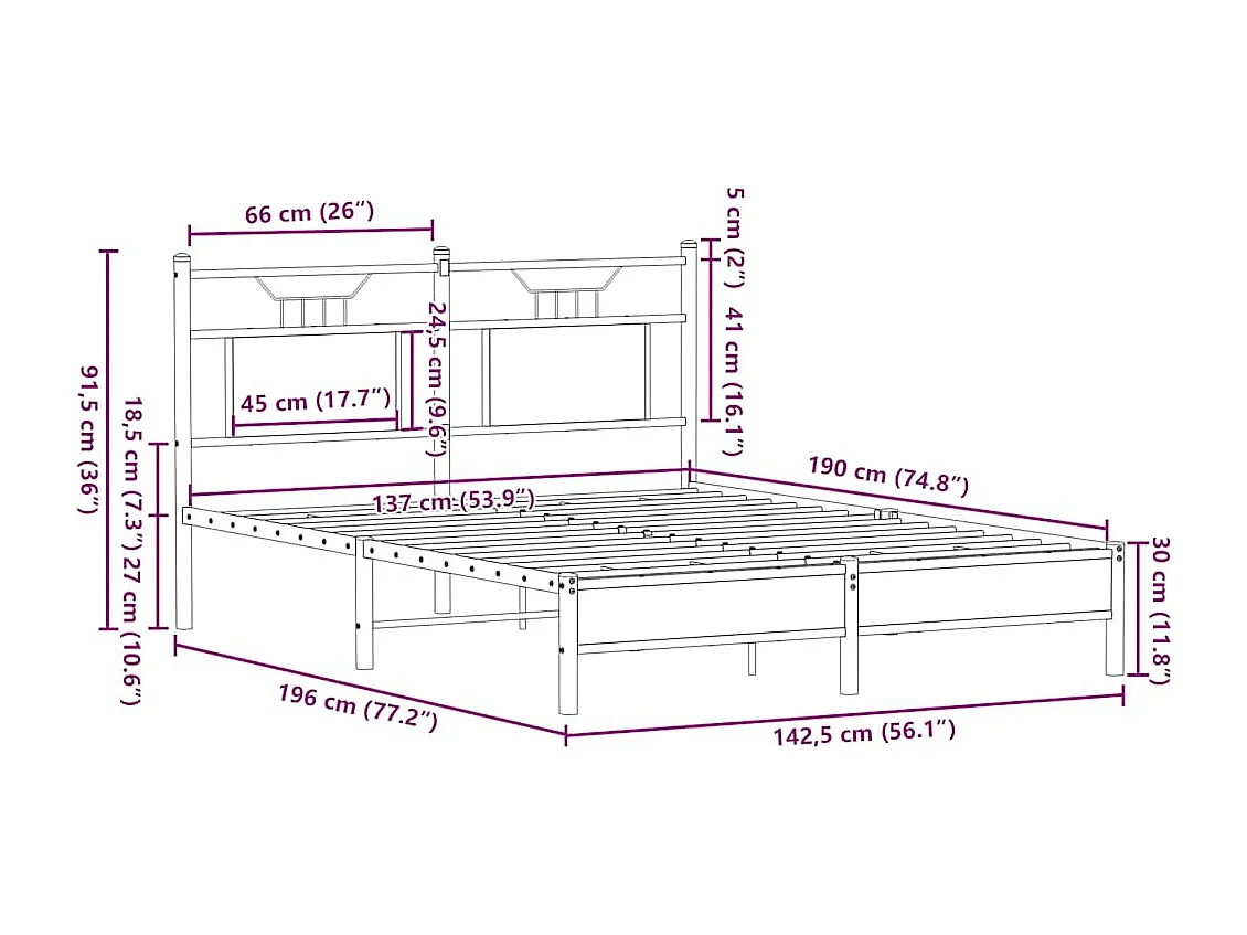 Estructura de cama sin colchón madera marrón roble 137x190 cm