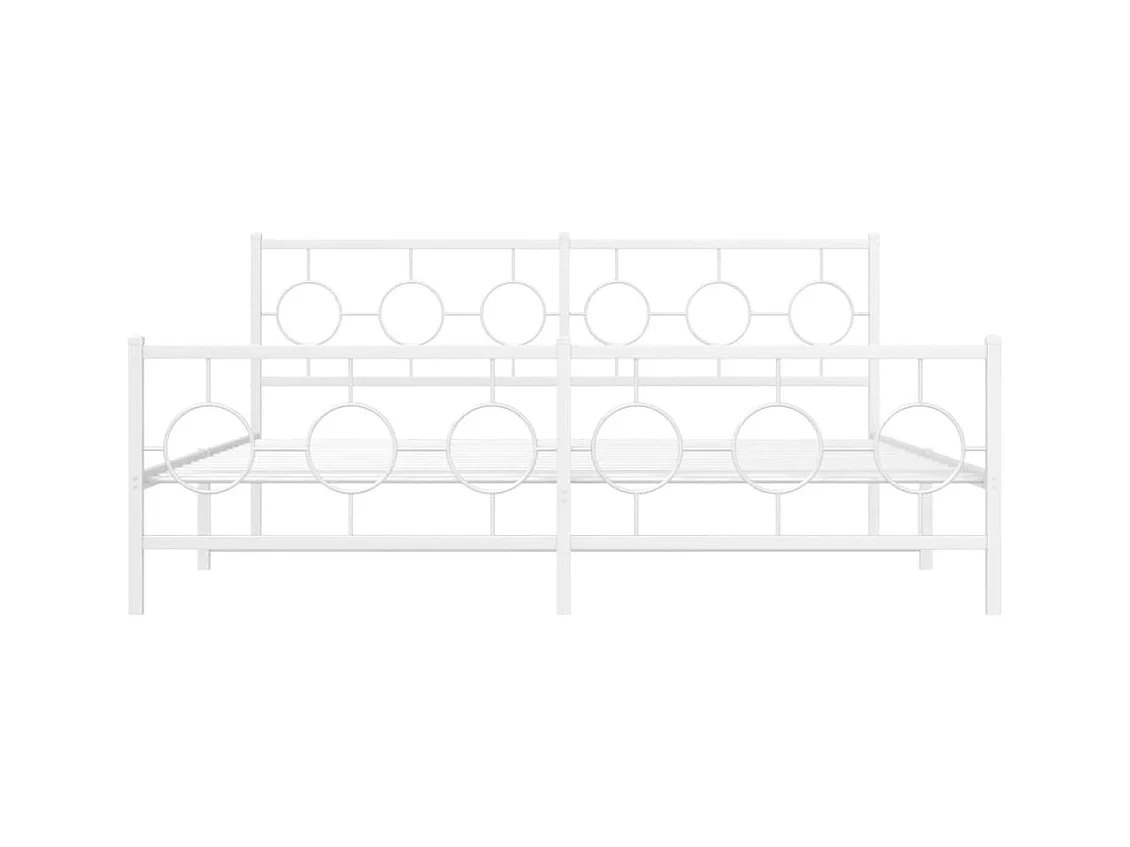 Cadre de lit métal sans matelas et pied de lit blanc 183x213 cm