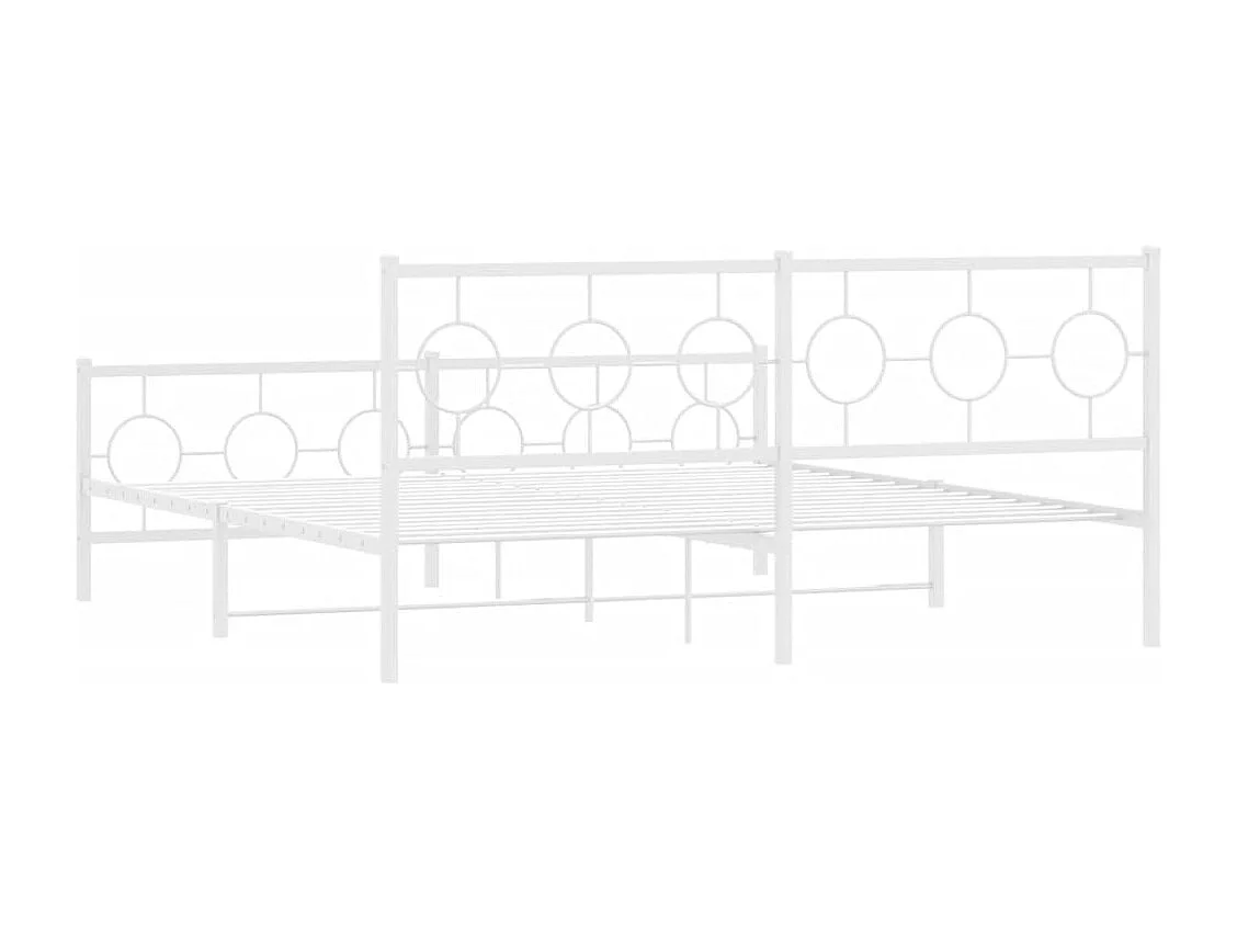 Cadre de lit métal sans matelas et pied de lit blanc 183x213 cm