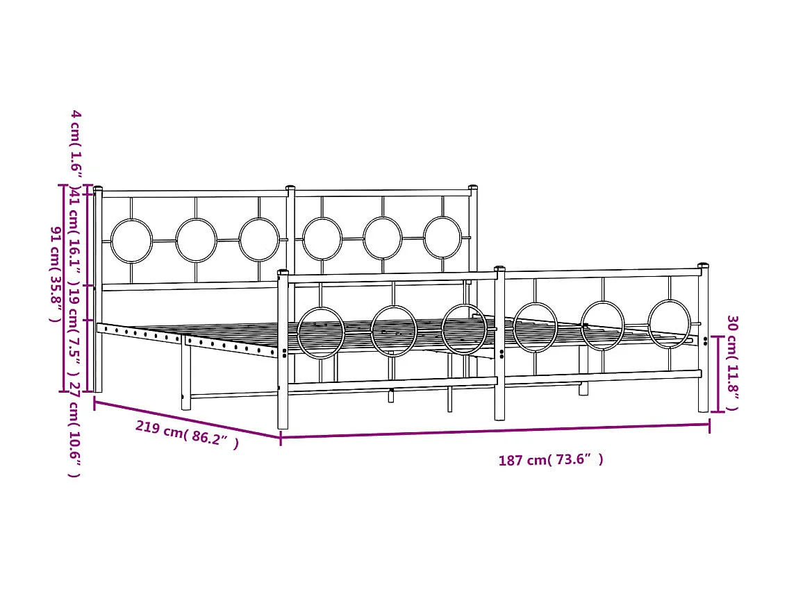 Bettgestell mit Kopf- und Fußteil Metall Weiß 183x213 cm