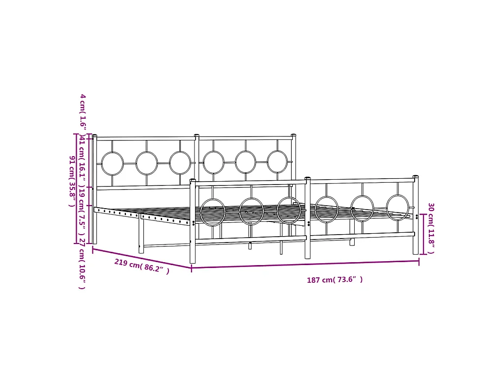 Bedframe met hoofd- en voeteneinde metaal wit 183x213 cm