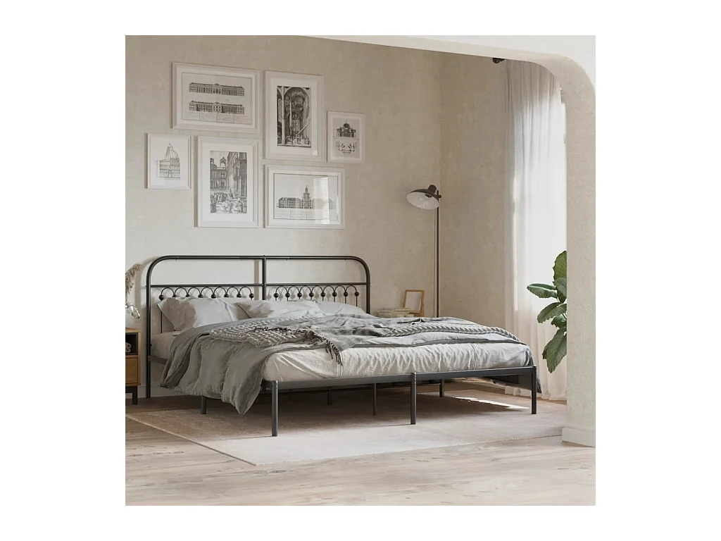 Cadre de lit métal sans matelas avec tête de lit noir 183x203cm