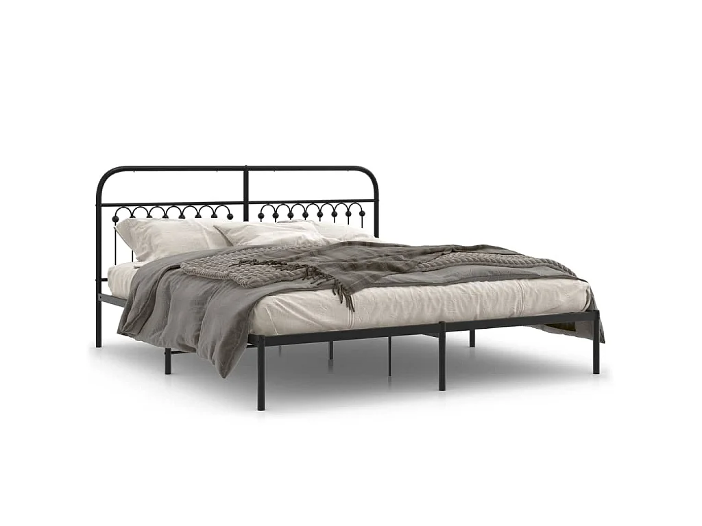 Cadre de lit métal sans matelas avec tête de lit noir 183x203cm