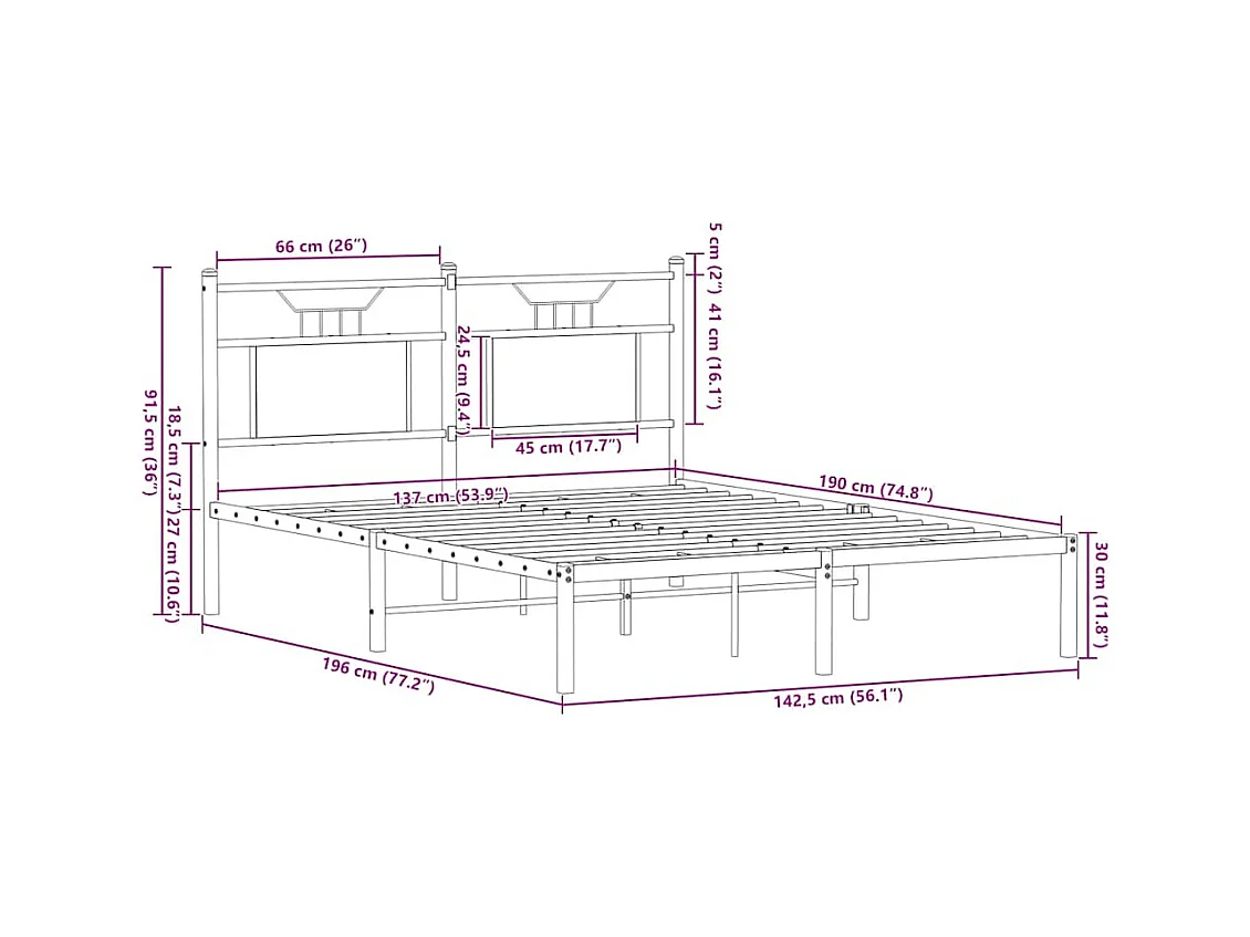 Estructura de cama sin colchón madera marrón roble 137x190 cm