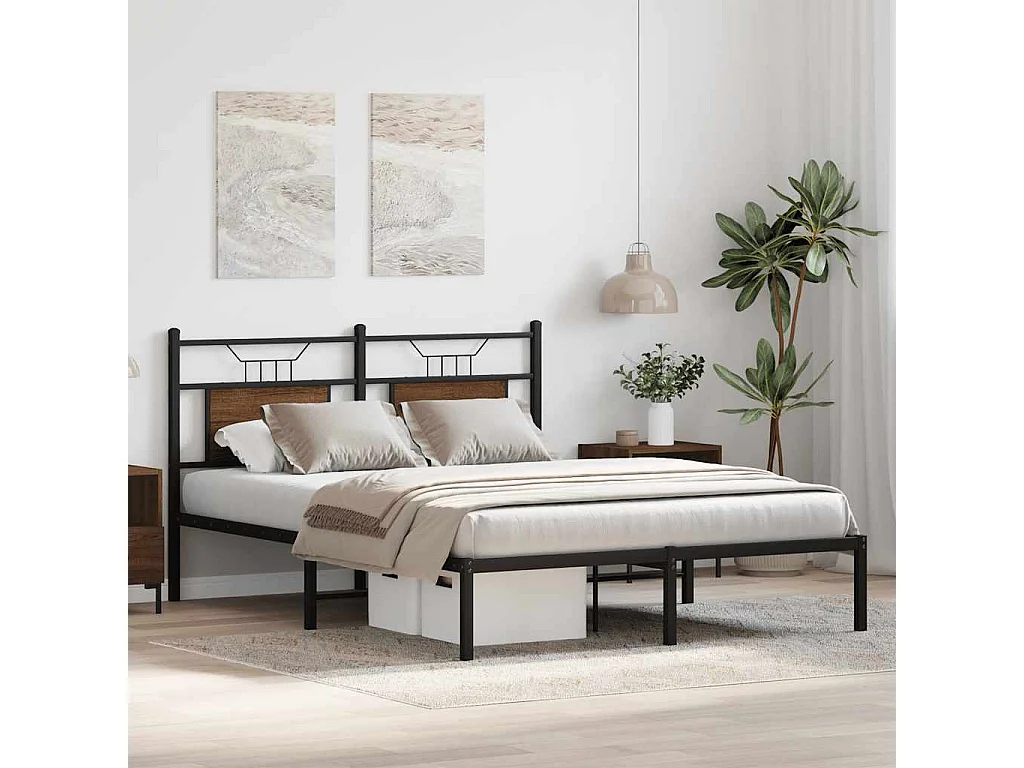 Estructura de cama sin colchón madera marrón roble 137x190 cm