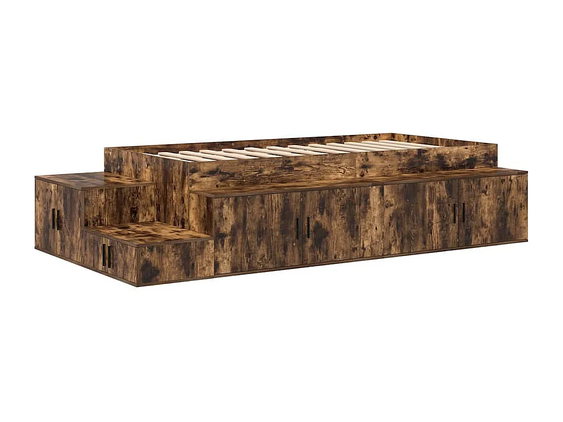 Cadre de lit avec rangement Chêne fumé 80 cm Bois d'ingénierie