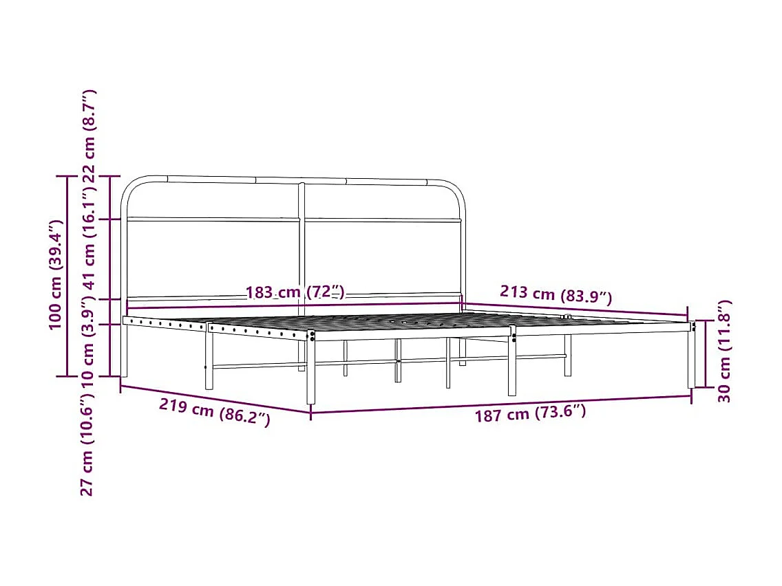 Bedframe zonder matras metaal gerookt eikenkleurig 183x213 cm