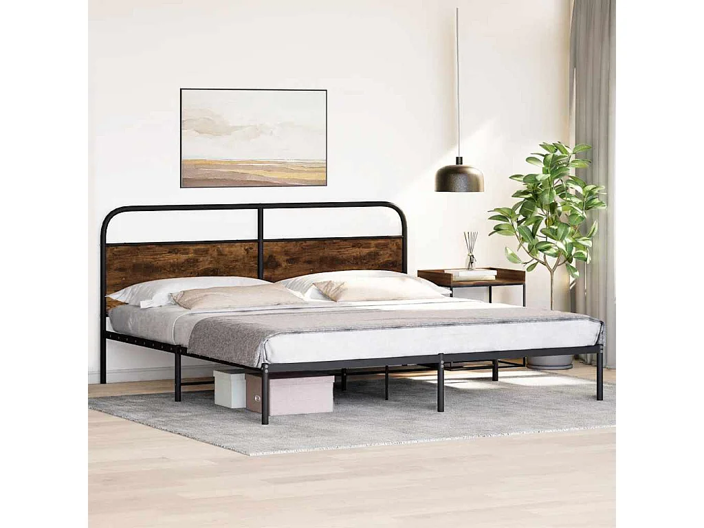 Metallbett ohne Matratze Räuchereiche 183x213 cm