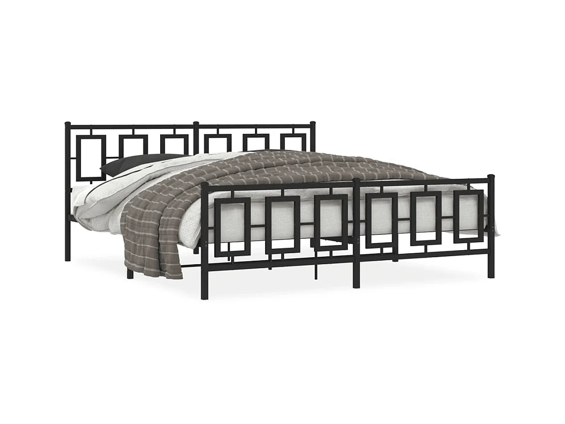 Cadre de lit métal sans matelas avec pied de lit noir 183x213cm