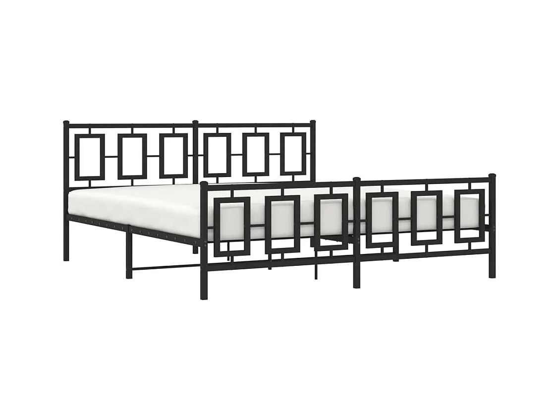 Cadre de lit métal sans matelas avec pied de lit noir 183x213cm