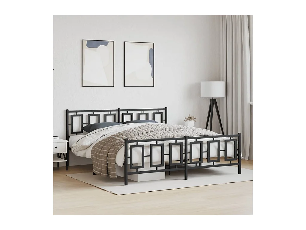 Cadre de lit métal sans matelas avec pied de lit noir 183x213cm