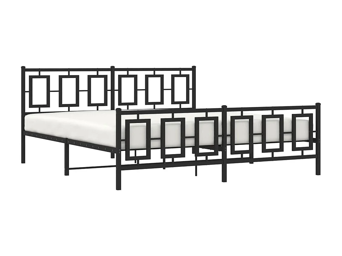 Cadre de lit métal sans matelas avec pied de lit noir 183x213cm