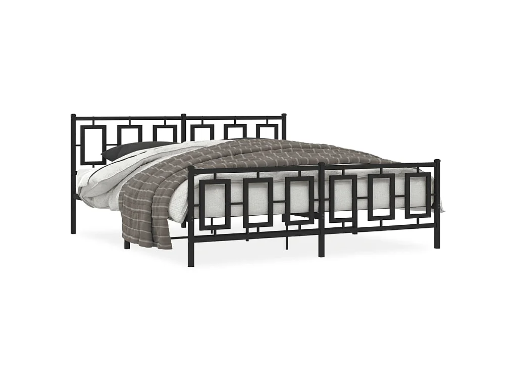 Cadre de lit métal sans matelas avec pied de lit noir 183x213cm