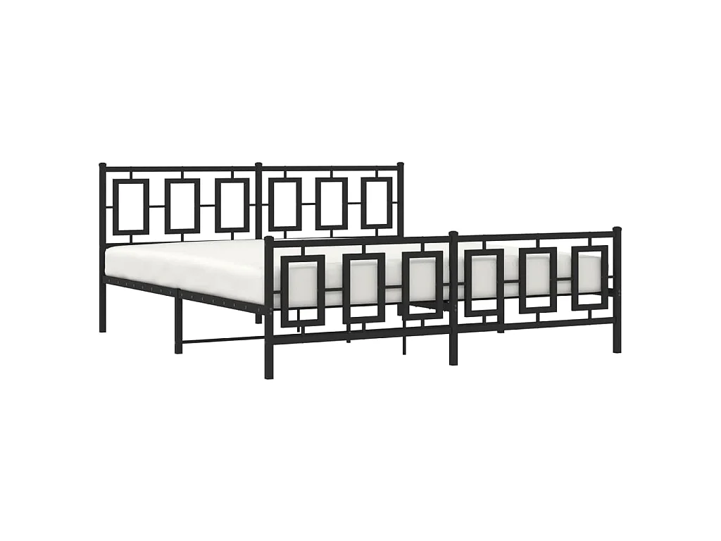 Cadre de lit métal sans matelas avec pied de lit noir 183x213cm