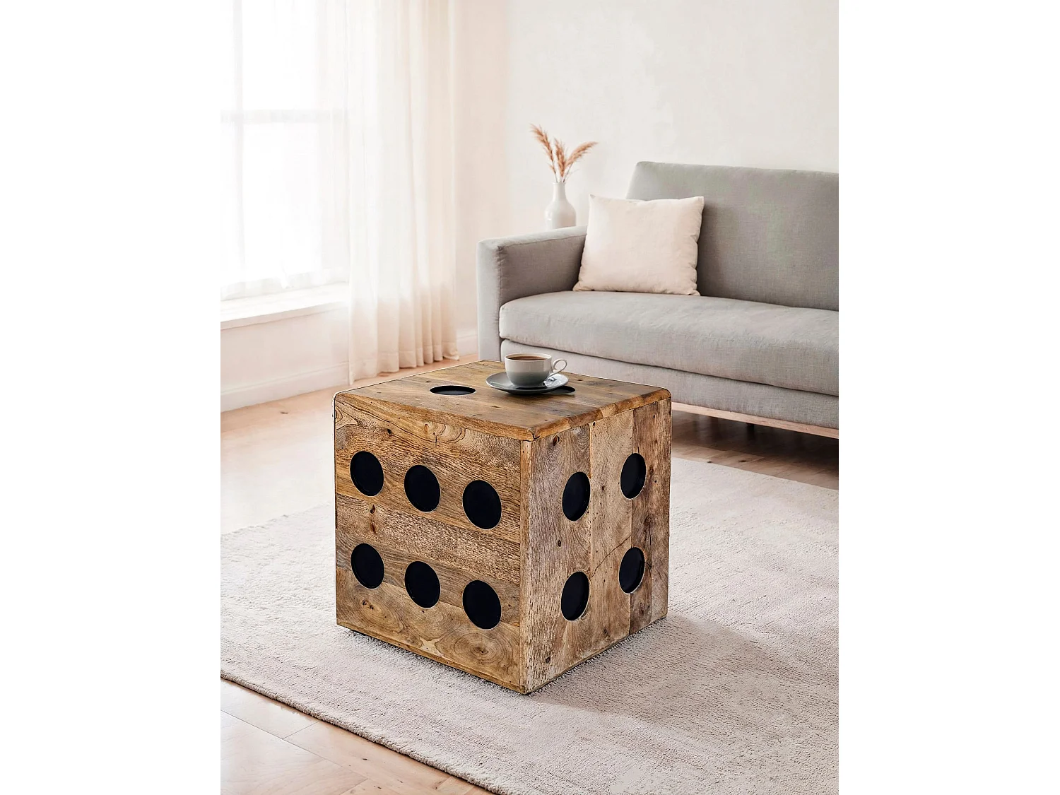 Tabouret Cube Bois Massif Manguier 41x41x41 cm Dé Robuste Forme de Dé