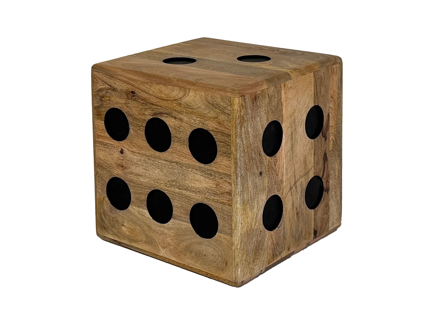 Tabouret Cube Bois Massif Manguier 41x41x41 cm Dé Robuste Forme de Dé