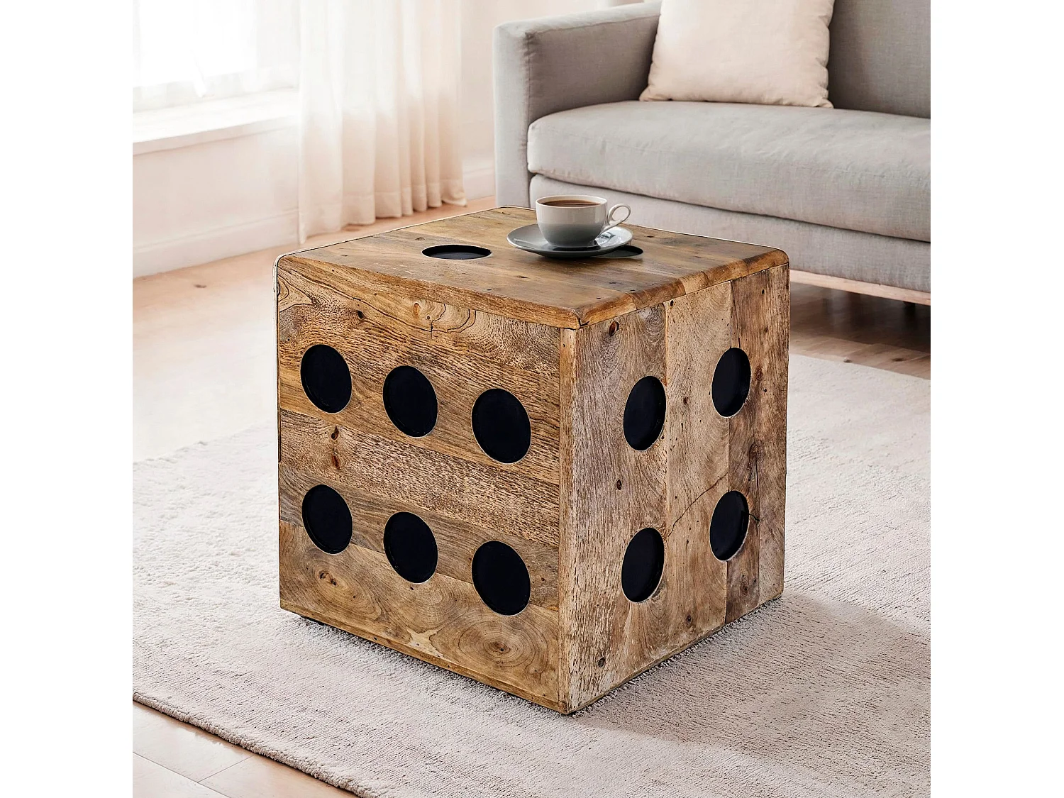 Tabouret Cube Bois Massif Manguier 41x41x41 cm Dé Robuste Forme de Dé