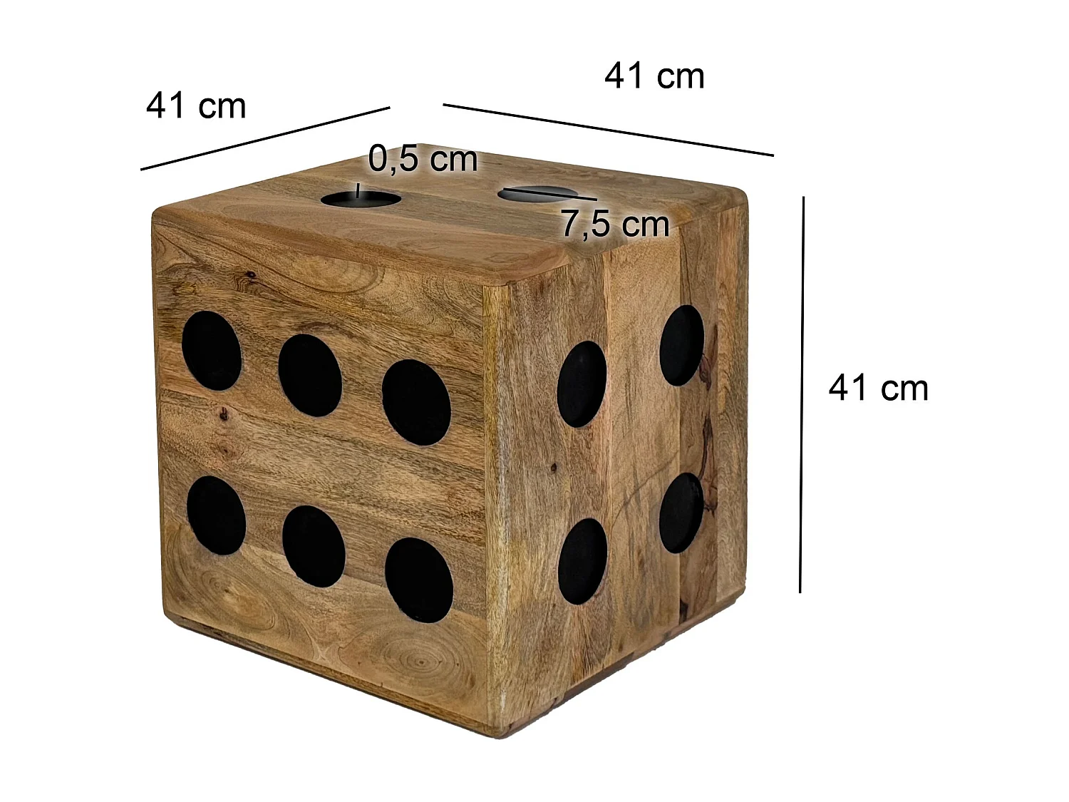 Tabouret Cube Bois Massif Manguier 41x41x41 cm Dé Robuste Forme de Dé
