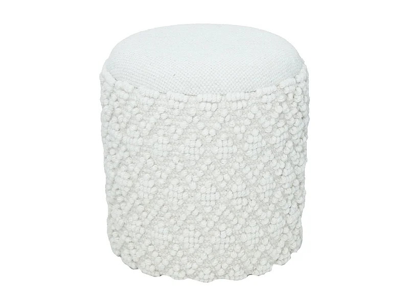Tabouret Rond en Laine avec Rangement Blanc Assise Amovible Boho 45 cm