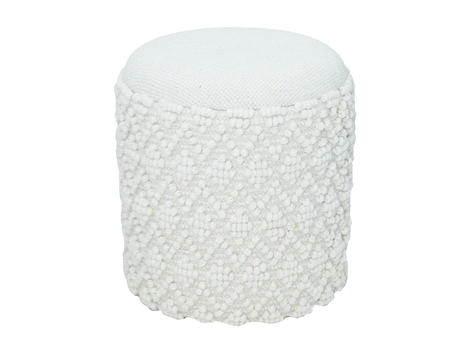 Tabouret Rond en Laine avec Rangement Blanc Assise Amovible Boho 45 cm