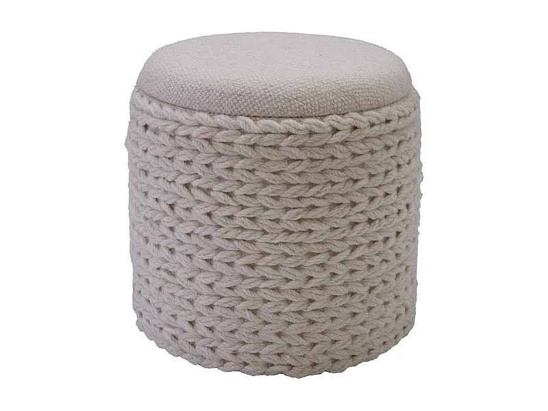 Tabouret  Tabouret avec espace de rangement Laine rond 40x40x45 cm Crème Blanc Boho