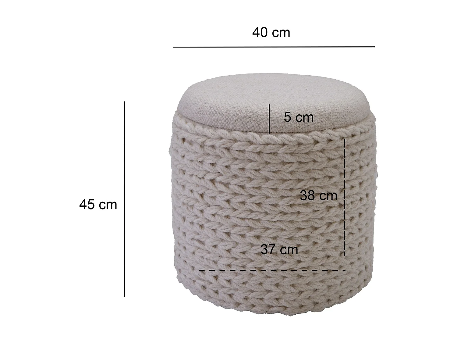 Tabouret  Tabouret avec espace de rangement Laine rond 40x40x45 cm Crème Blanc Boho