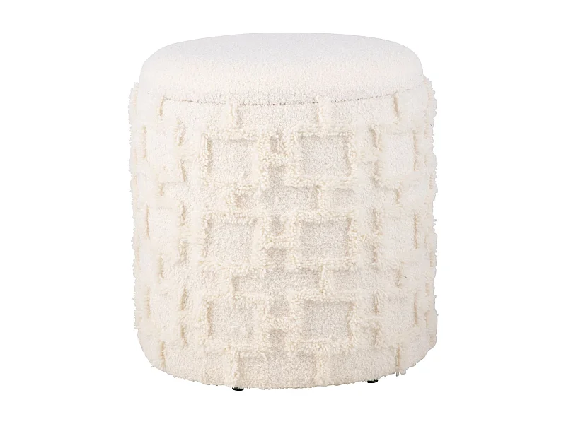 Tabouret Rond Crème avec Rangement Tissu Doux Salon Chambre Entrée