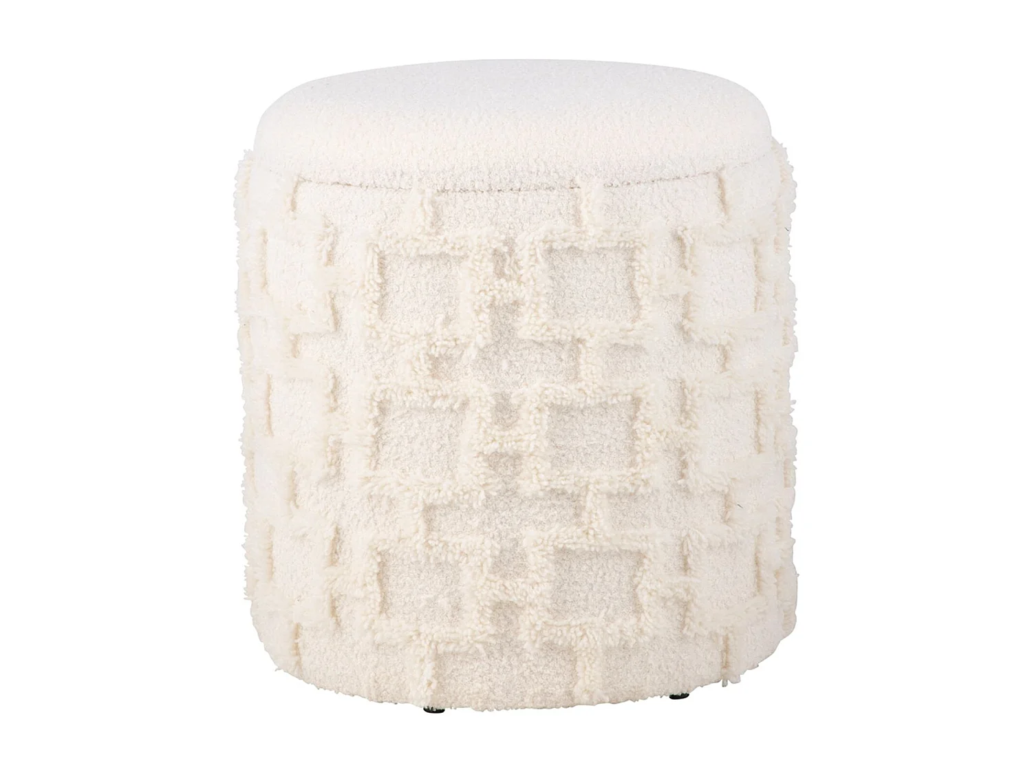 Tabouret Rond Crème avec Rangement Tissu Doux Salon Chambre Entrée