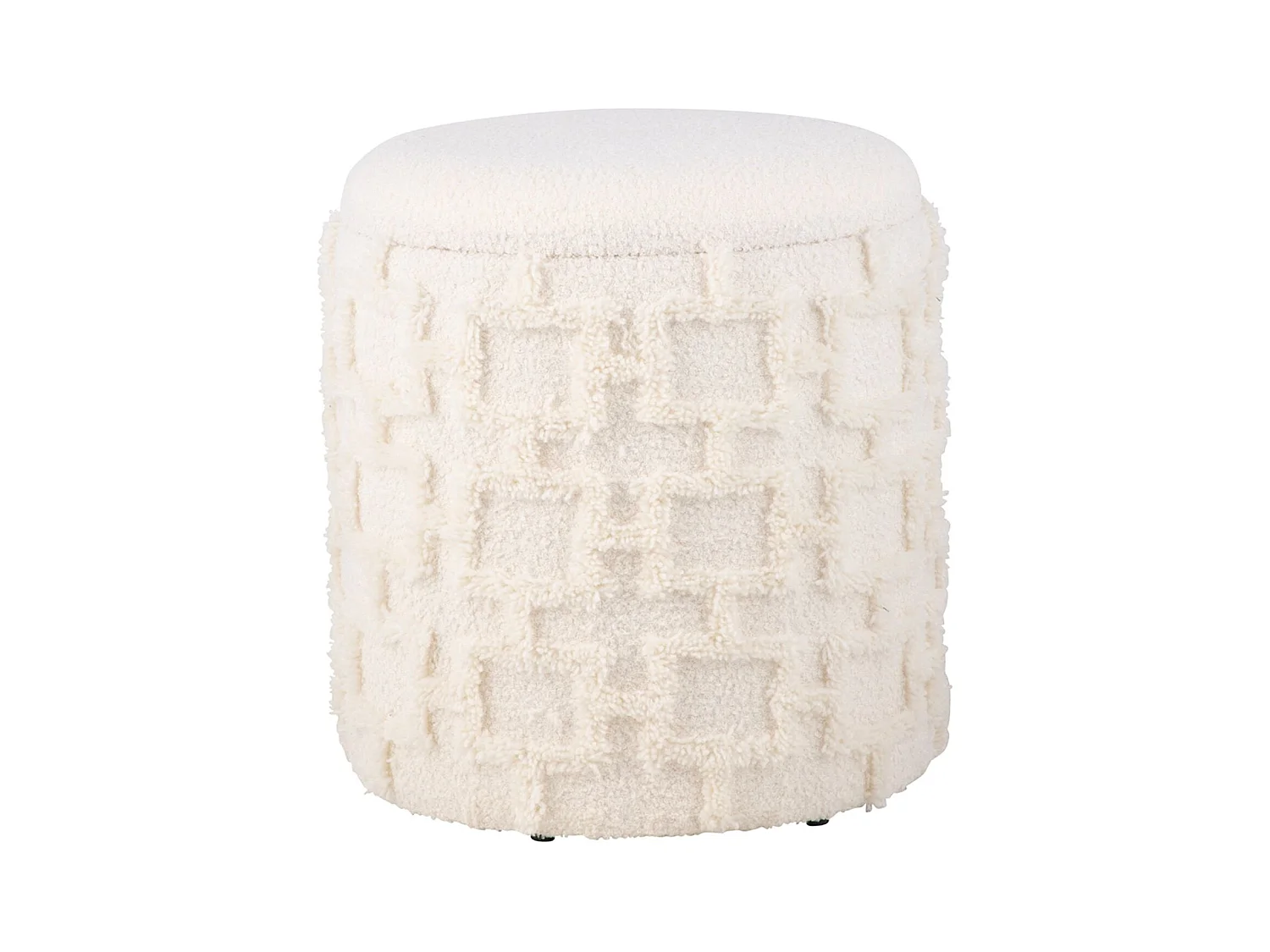 Tabouret Rond Crème avec Rangement Tissu Doux Salon Chambre Entrée