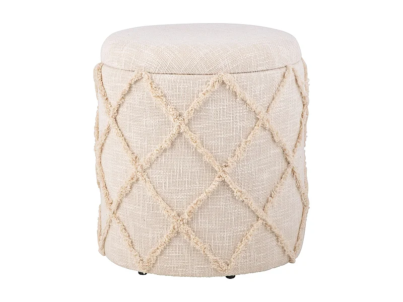 Tabouret Rangement Rond 40x45 cm Coton Crème Style Bohème Déco Salon