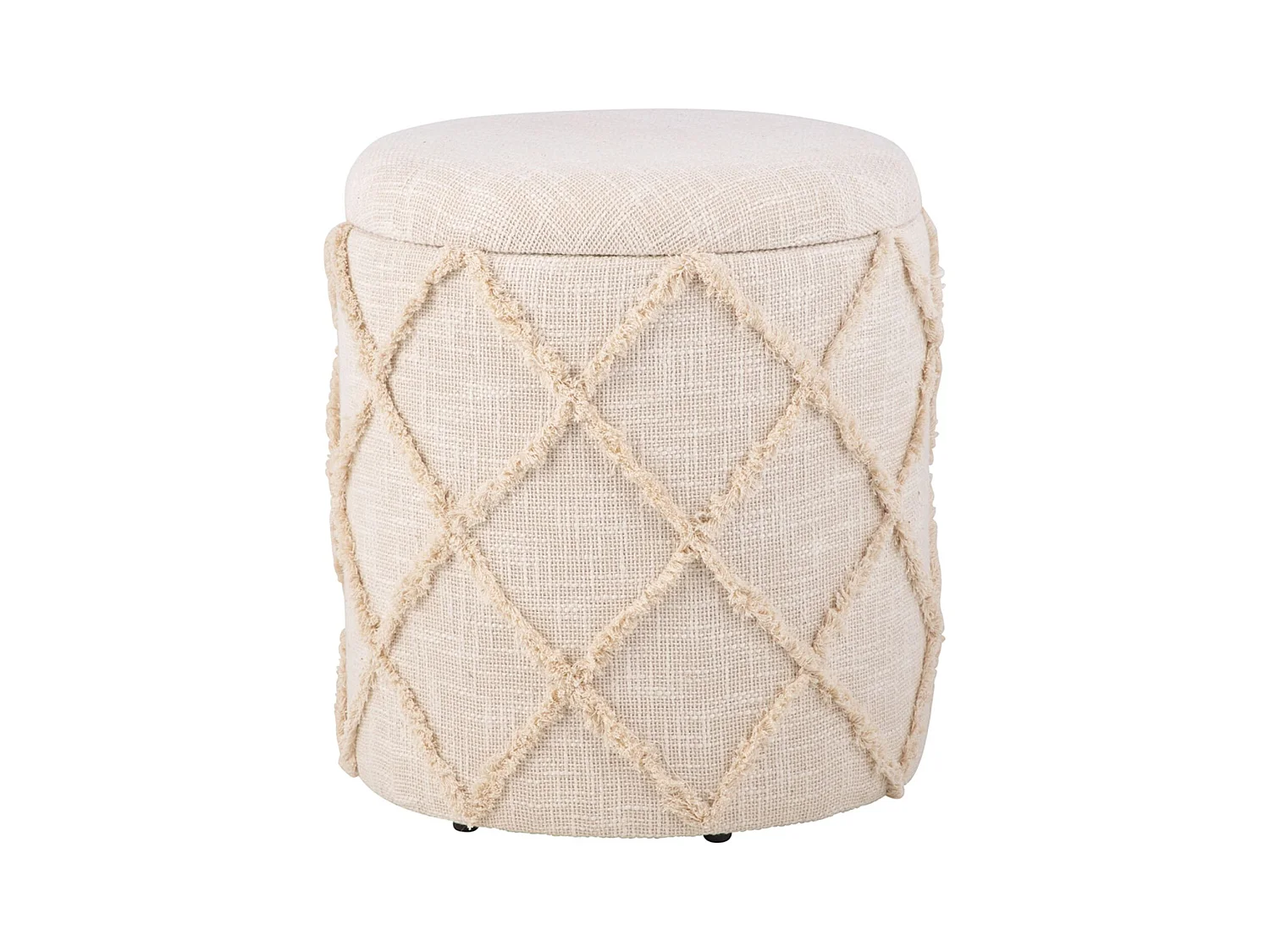 Tabouret Rangement Rond 40x45 cm Coton Crème Style Bohème Déco Salon