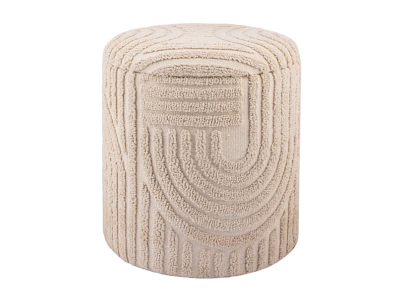 Tabouret décoratif  siège tabouret avec espace de rangement coton rond 40x45 cm beige bohème