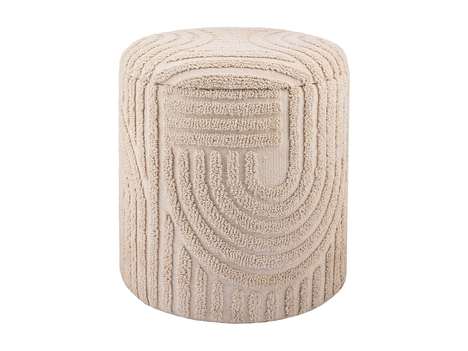 Tabouret décoratif  siège tabouret avec espace de rangement coton rond 40x45 cm beige bohème