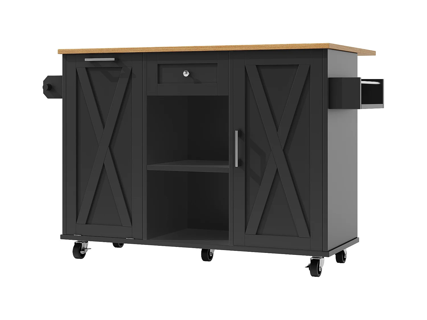 Desserte de cuisine mobile 2 portes et 1 tiroir Îlot de cuisine avec plateau extensible 142x(40-63)x87 cm - noir